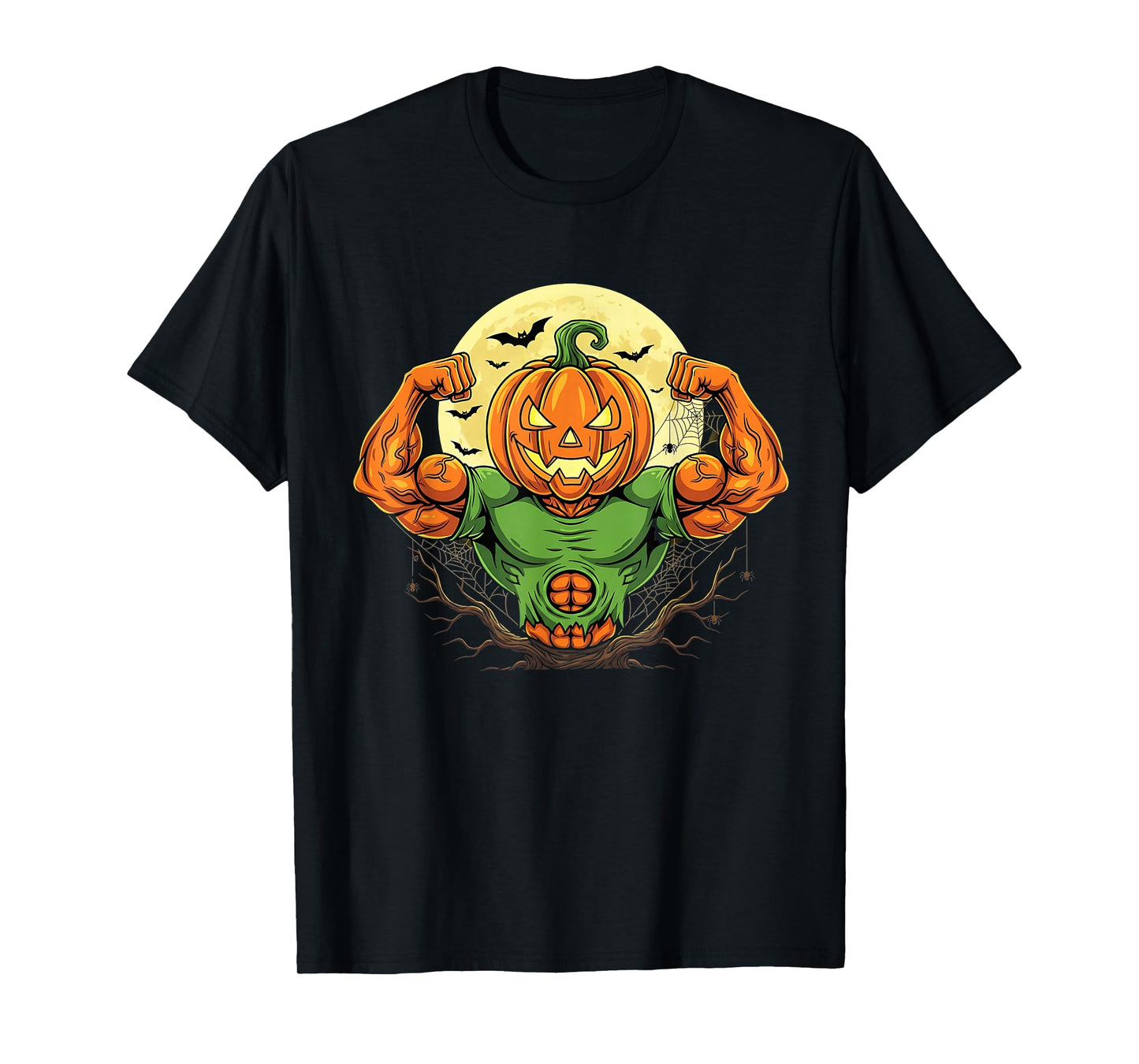 Jack O' Lantern Lifting Pumpkin Muscle Halloween Workout Gym T-Shirt