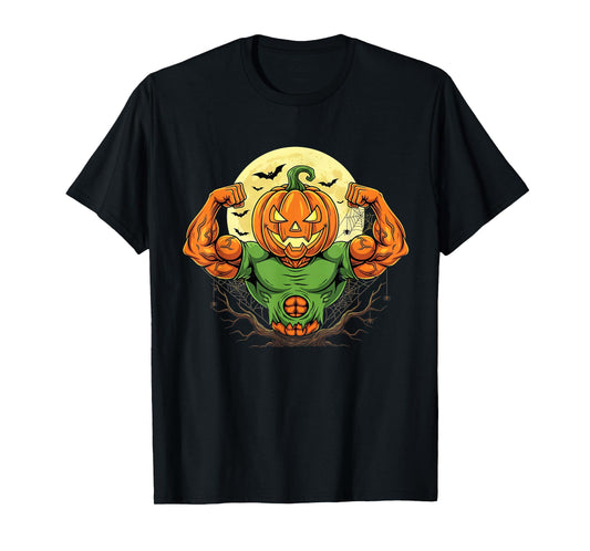 Jack O' Lantern Lifting Pumpkin Muscle Halloween Workout Gym T-Shirt