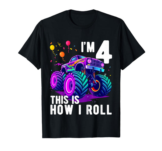 Kids Birthday Monster Truck 4 Year Old Boy 4th Birthday Party T-Shirt