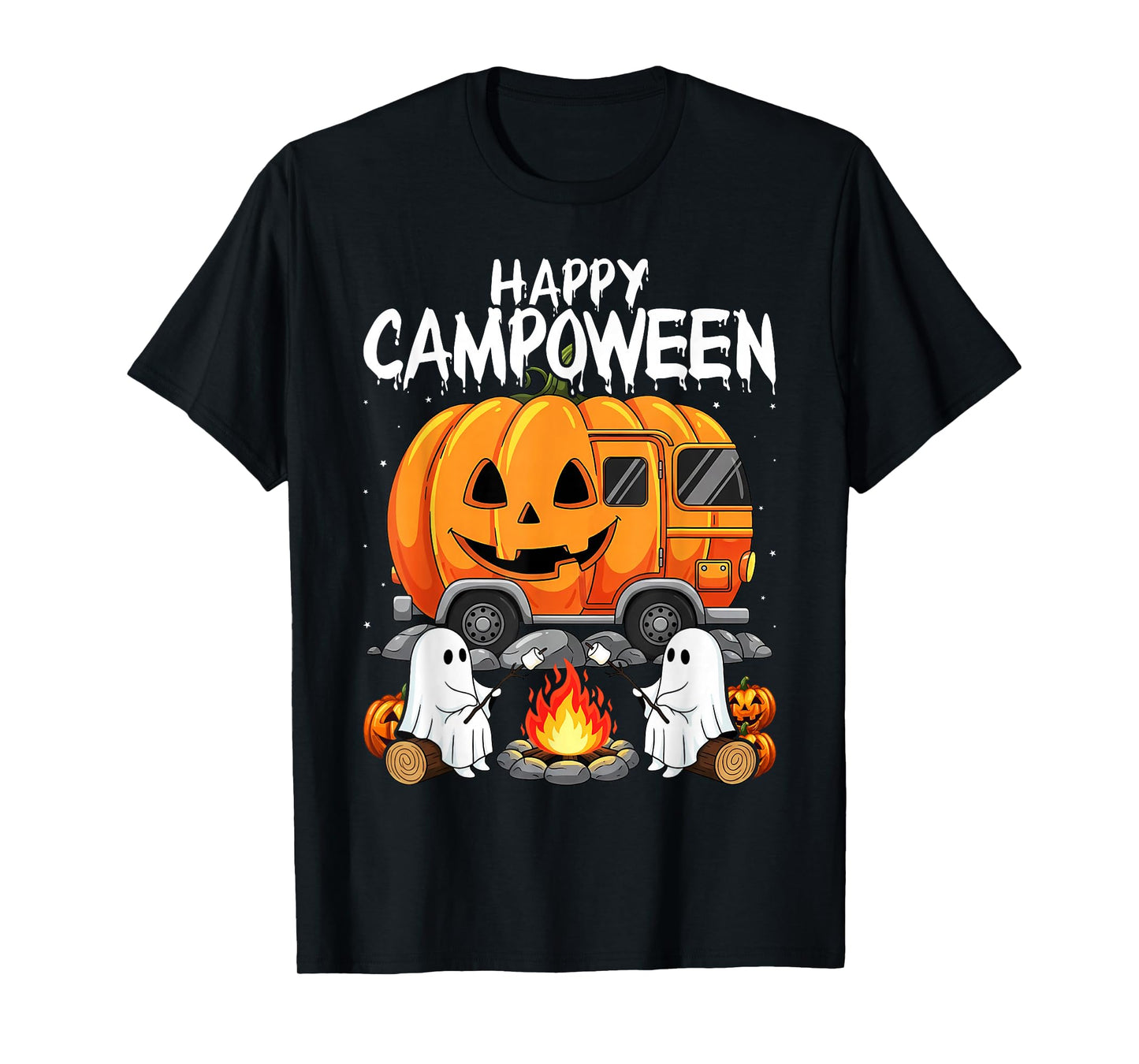 Happy Camp-O-Ween Halloween Camping Ghosts and Campfires T-Shirt
