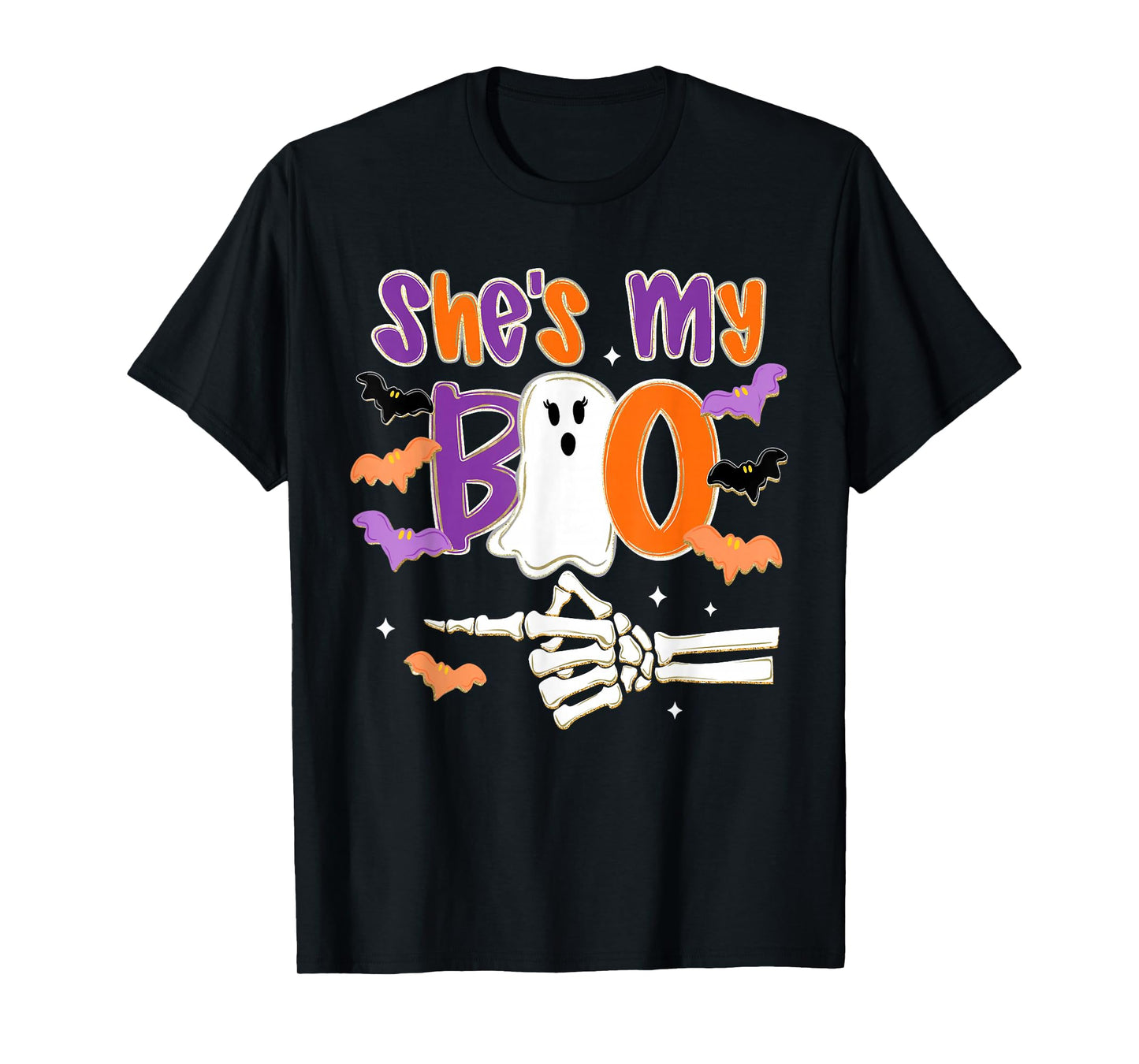 Halloween She's My Boo Funny Ghost Skeleton Spooky Couples T-Shirt