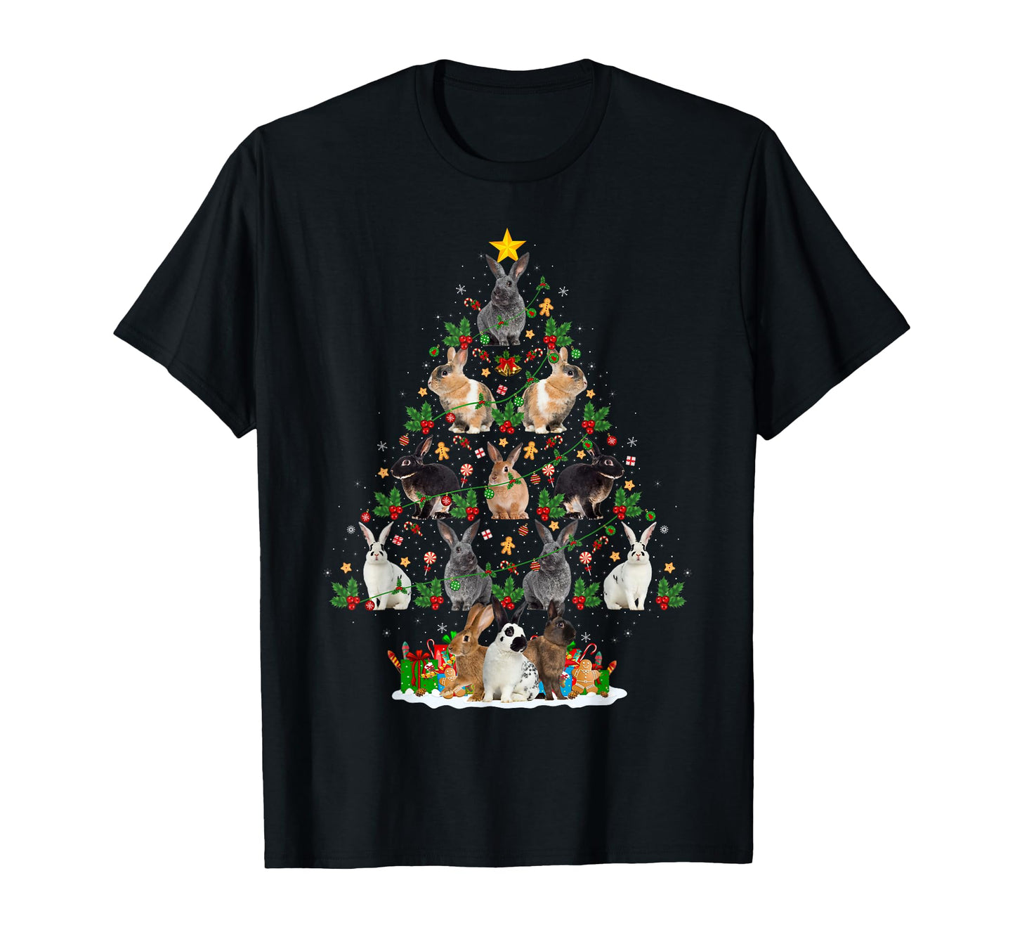 Bunny Rabbit Christmas Tree Lights Decor Pet Animals Xmas T-Shirt