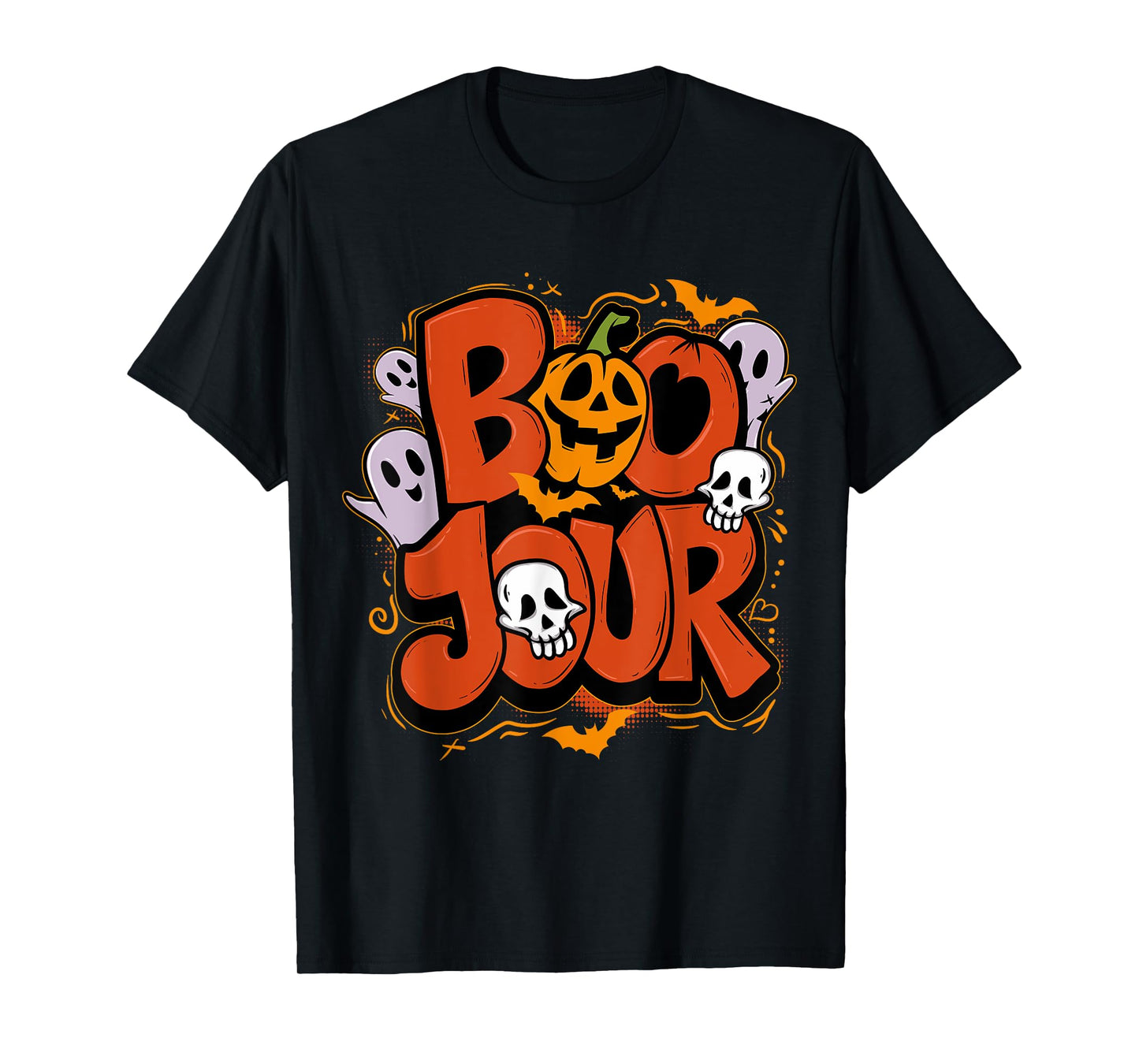 Boo Jour Ghost Halloween Celebrating Funny Groovy T-Shirt