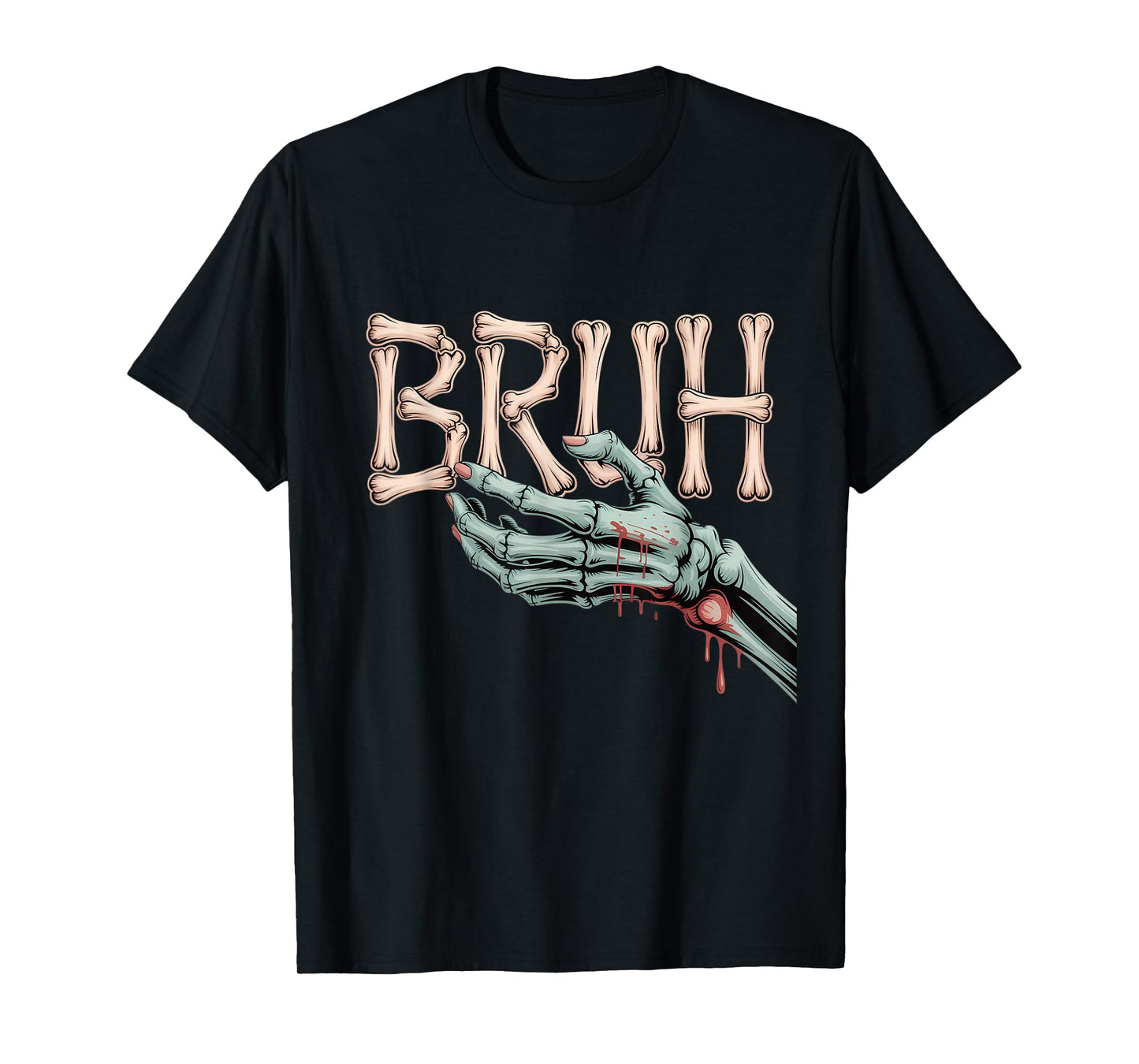 Bruh Skeleton Zombie Halloween Boys Kids Teens Graphic T-Shirt