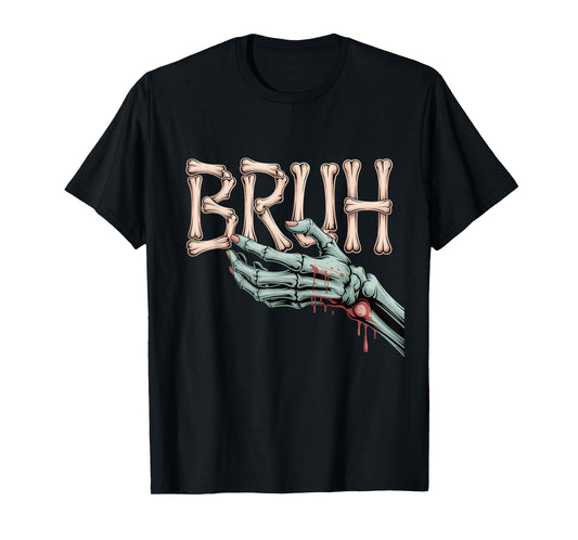 Bruh Skeleton Zombie Halloween Boys Kids Teens Graphic T-Shirt