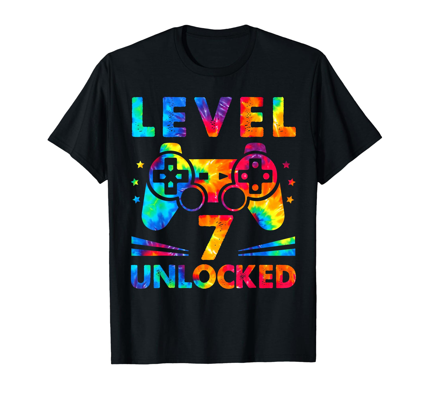 7 Year Old 7th Birthday Gamer Tie Dye Boys Level Gift T-Shirt