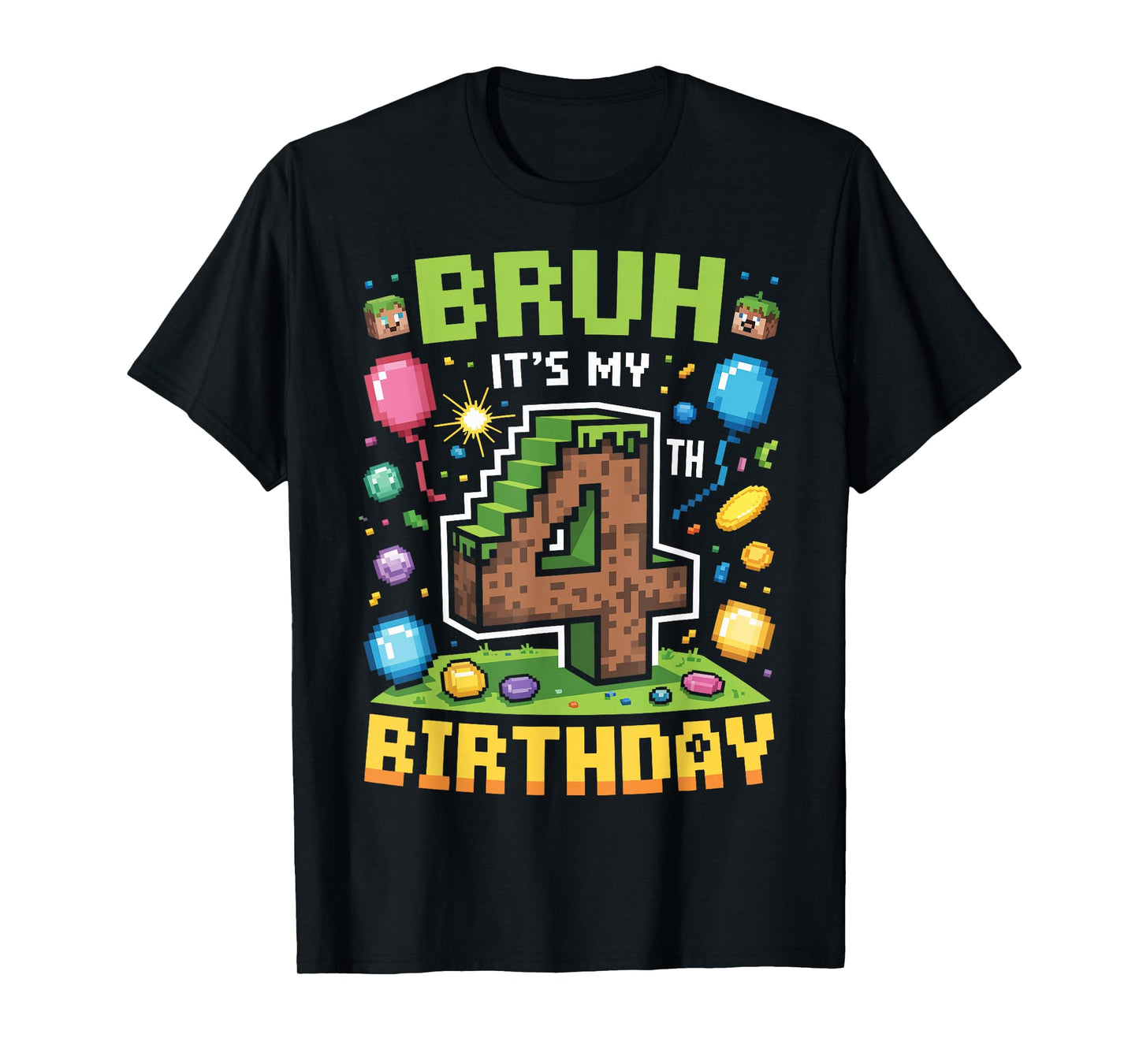 Birthday Boy Shirt Bruh It's My 4th Birthday Video Gamer T-Shirt