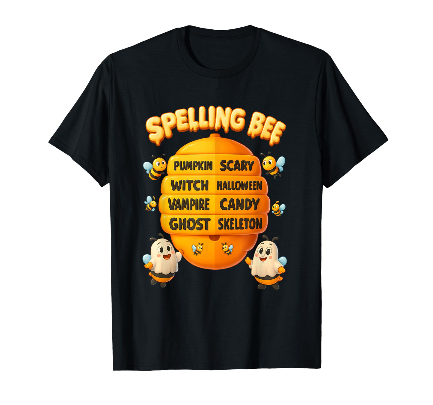 Halloween Spelling Bee Hive Pumpkin Vampire Ghost Skeleton T-Shirt