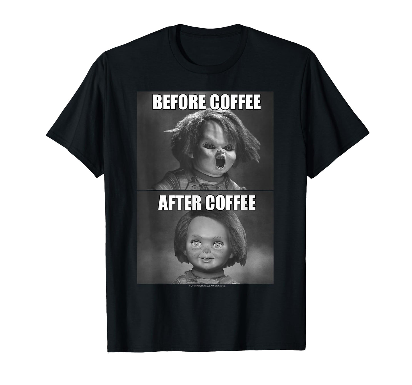 Child's Play Chucky Before Coffee After Coffee T-Shirt Small