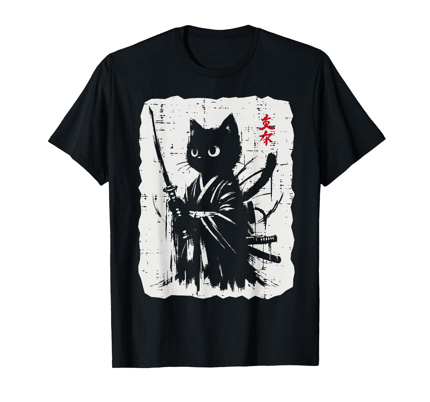 Black Cat Samurai Japanese Katana Kimono Art Women Girls Kid T-Shirt
