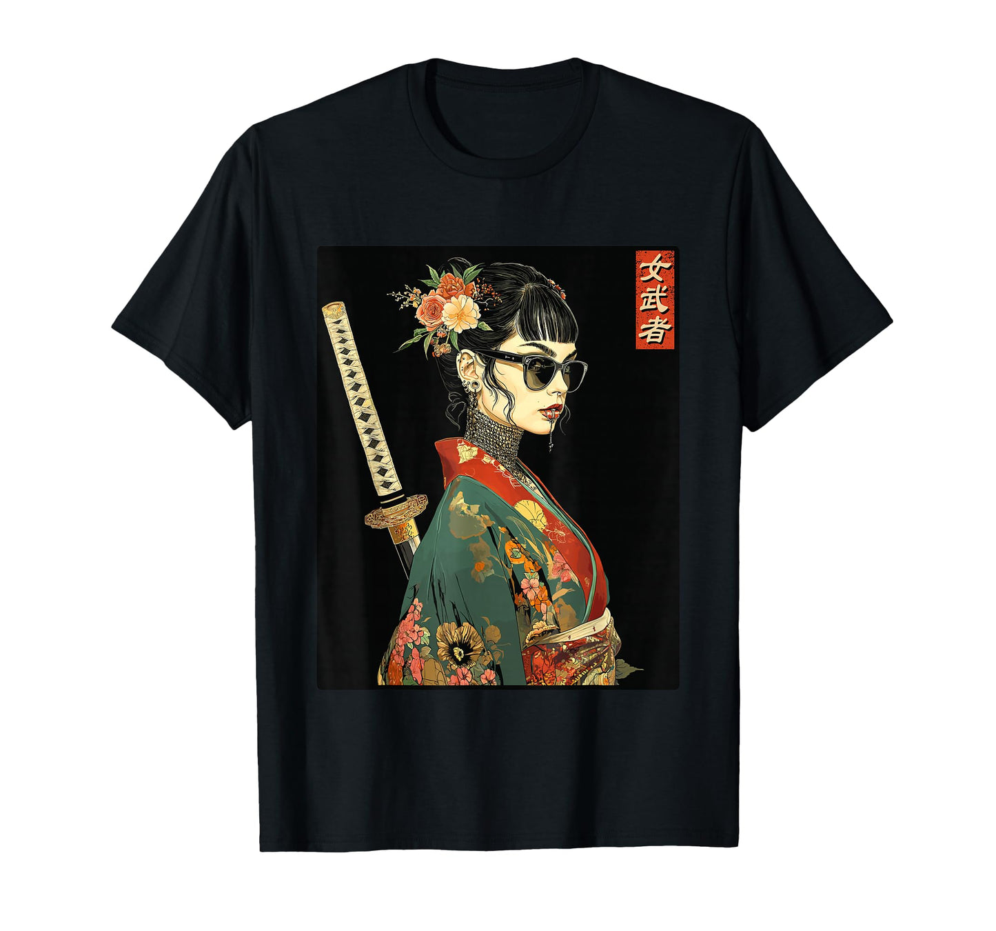 Japanese Gothic Samurai Art Woman With Katana Sword T-Shirt