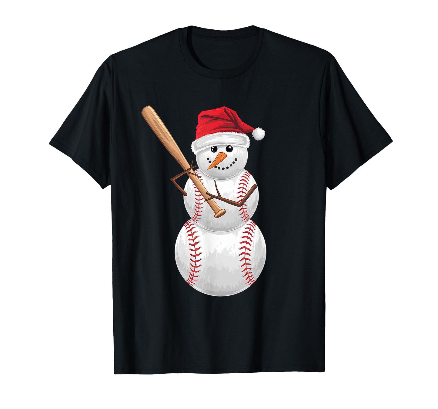 Baseball Christmas Snowman Playing Baseball Men Women Kids T-Shirt