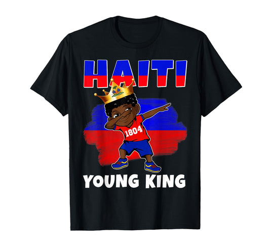 Haiti Young King Haiti Flag Melanin for Black Boys Kids T-Shirt