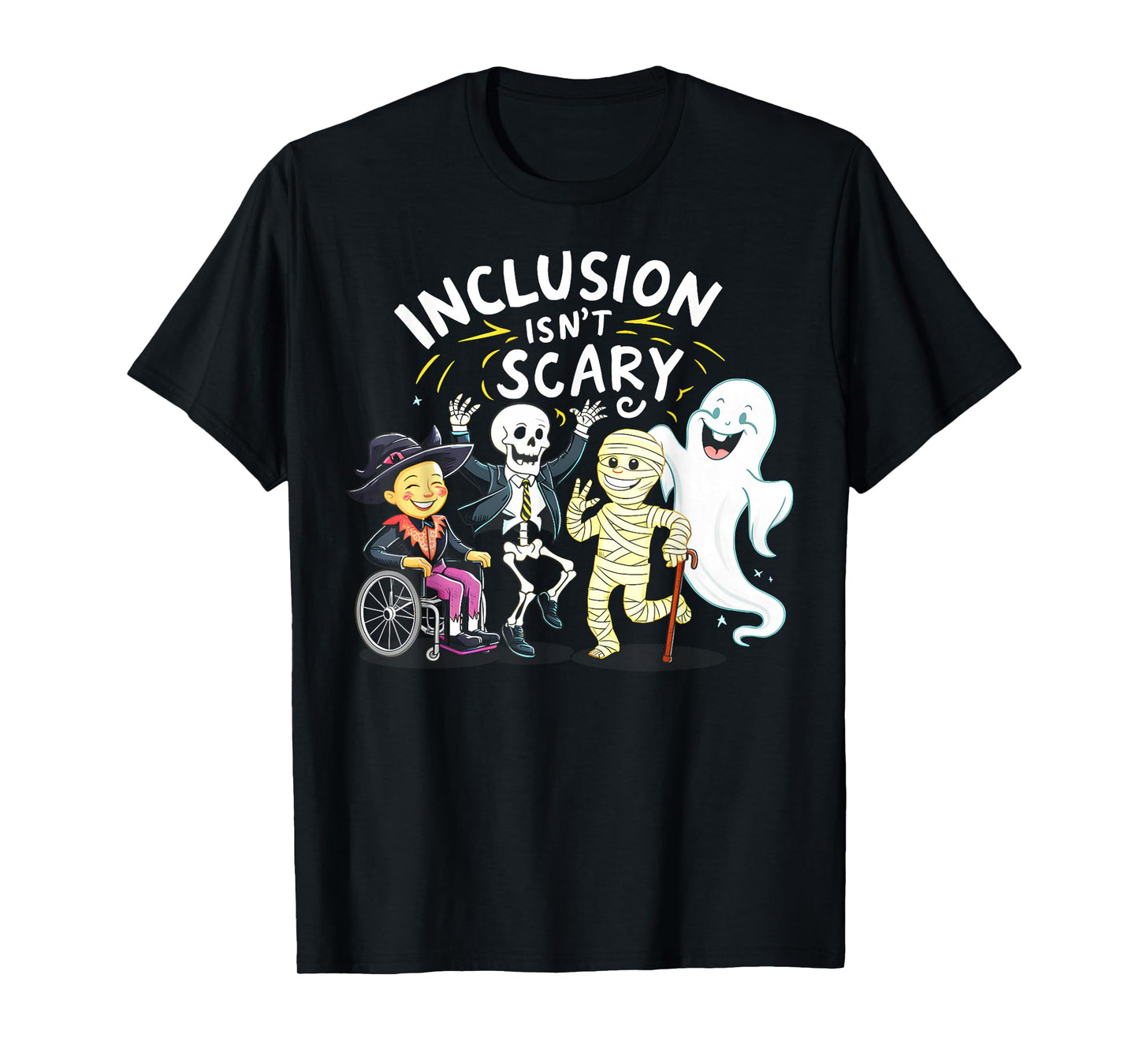 Inclusion Isn't Scary Teacher Skeleton Ghost Cute Halloween T-Shirt
