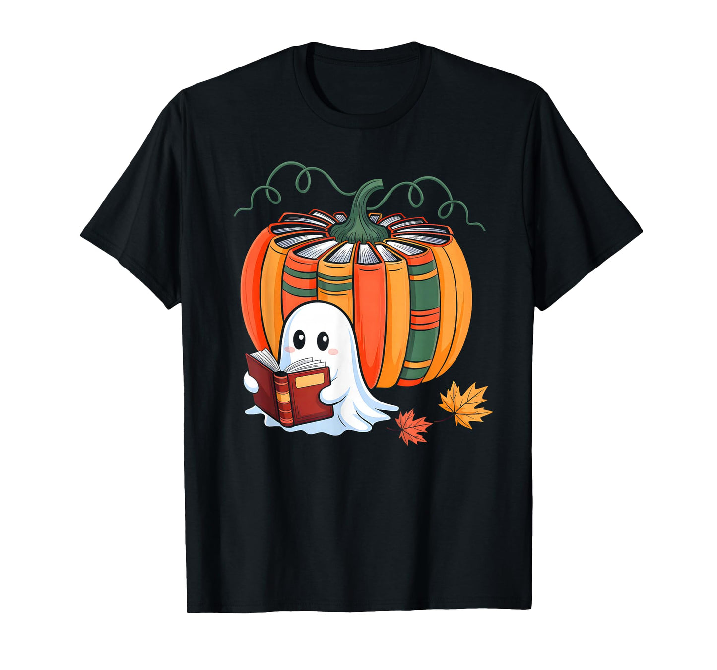 Fall Book Pumpkin Ghost Reading Books Halloween Teacher T-Shirt