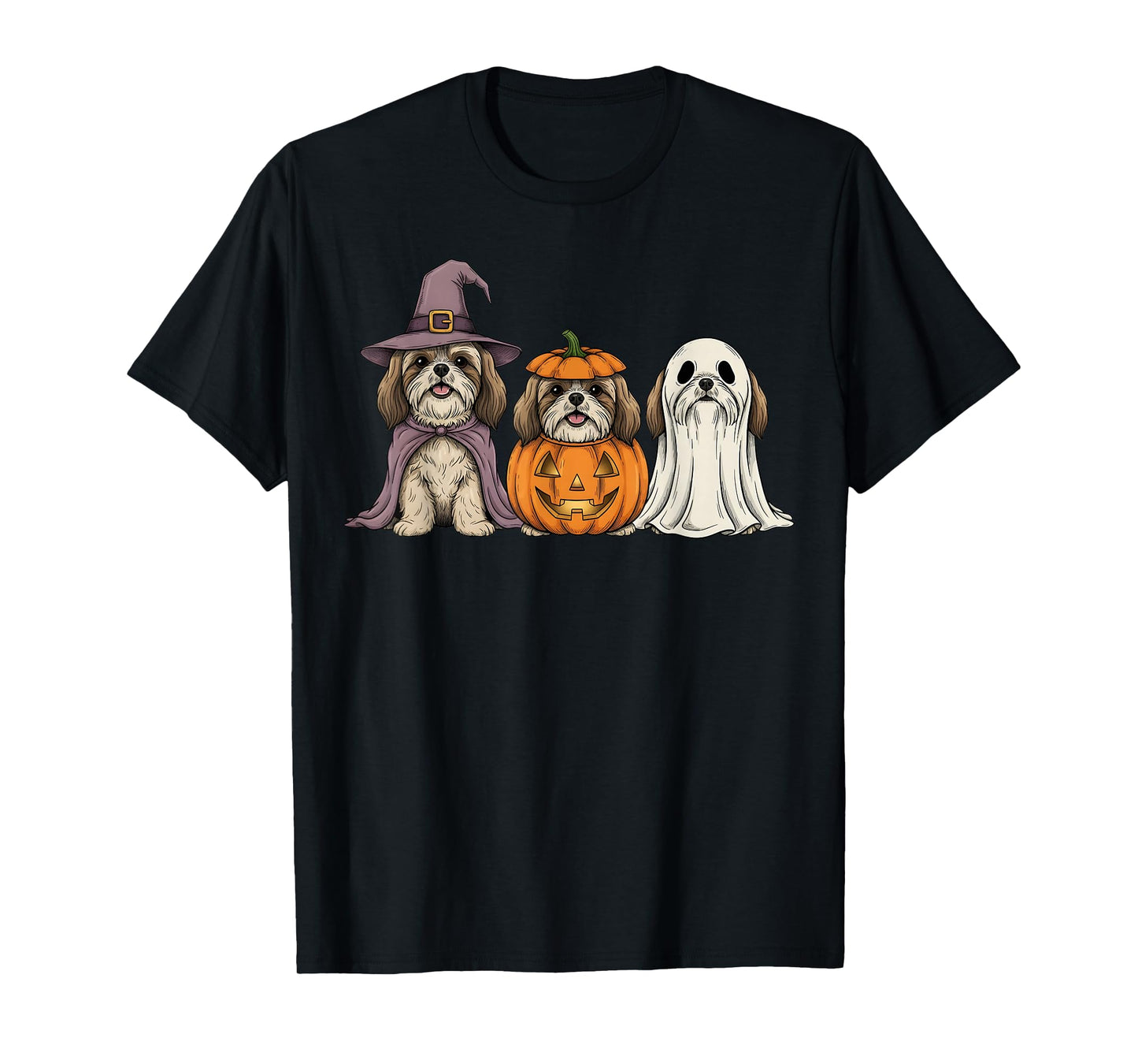 Spooky Ghost Shih Tzu Pumpkin Halloween Dog Lover T-Shirt