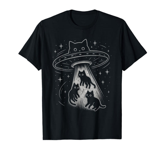 Funny Cat UFO Cute Kitty Space Spaceship Alien Aesthetic T-Shirt