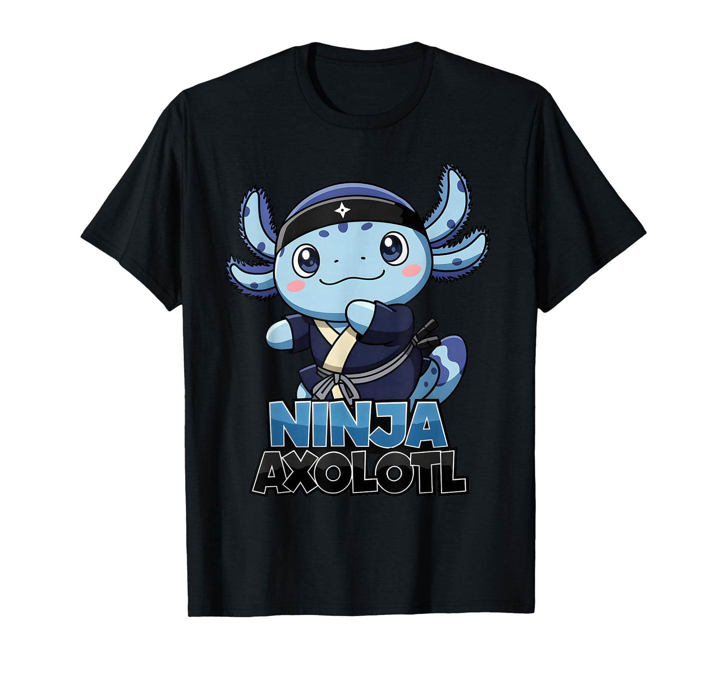 Cute and Cool Ninja Axolotl Blue Fun Cartoon Anime for Boys T-Shirt