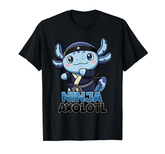 Cute and Cool Ninja Axolotl Blue Fun Cartoon Anime for Boys T-Shirt