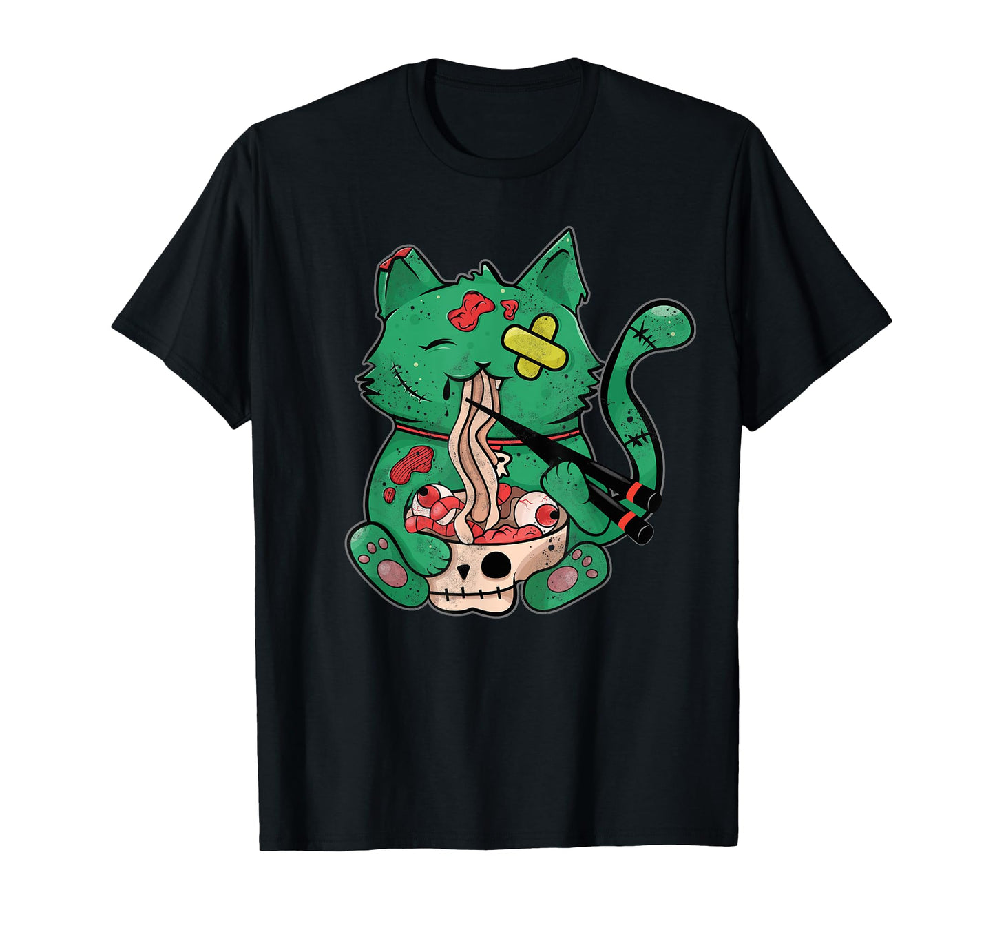 Pastel Goth Kawaii Creepy Cat Eating Ramen Noodles Halloween T-Shirt