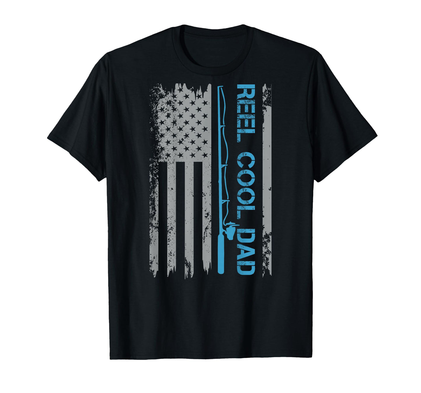 Reel Cool Dad Fishing USA Flag Patriotic 4th of July On Back T-Shirt for Men