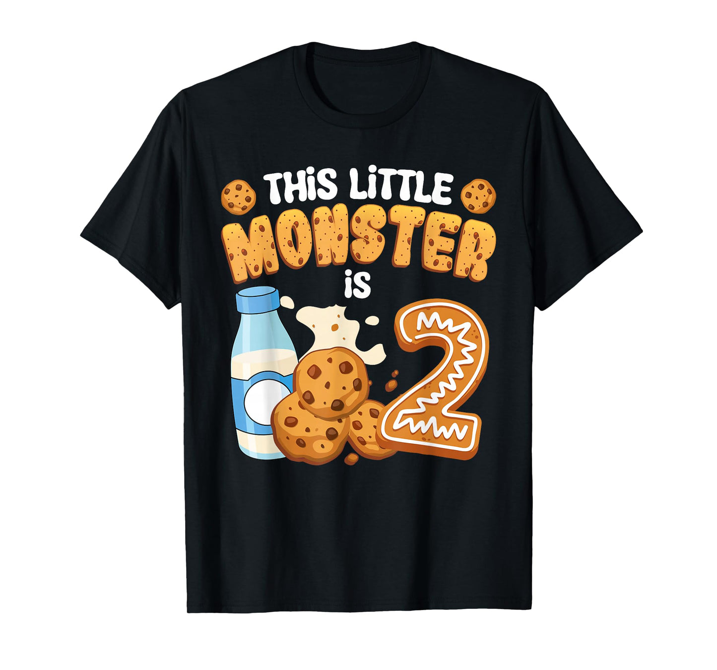 Milk and Cookies This Little Monster Is 2 2nd Bday Boy Girl T-Shirt