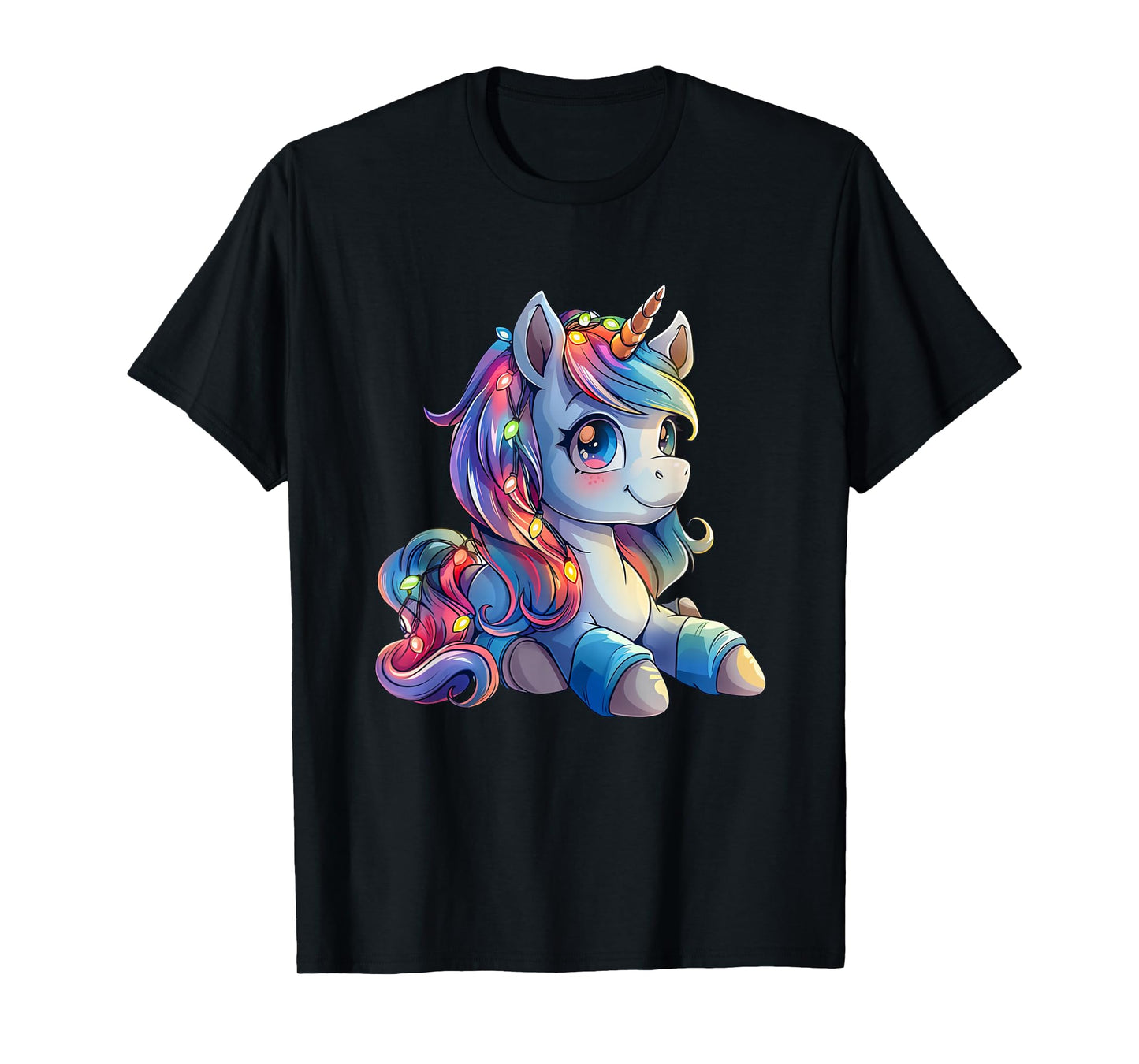 Unicorn Wrapped In Christmas Lights - Unicorn Xmas Kawaii T-Shirt