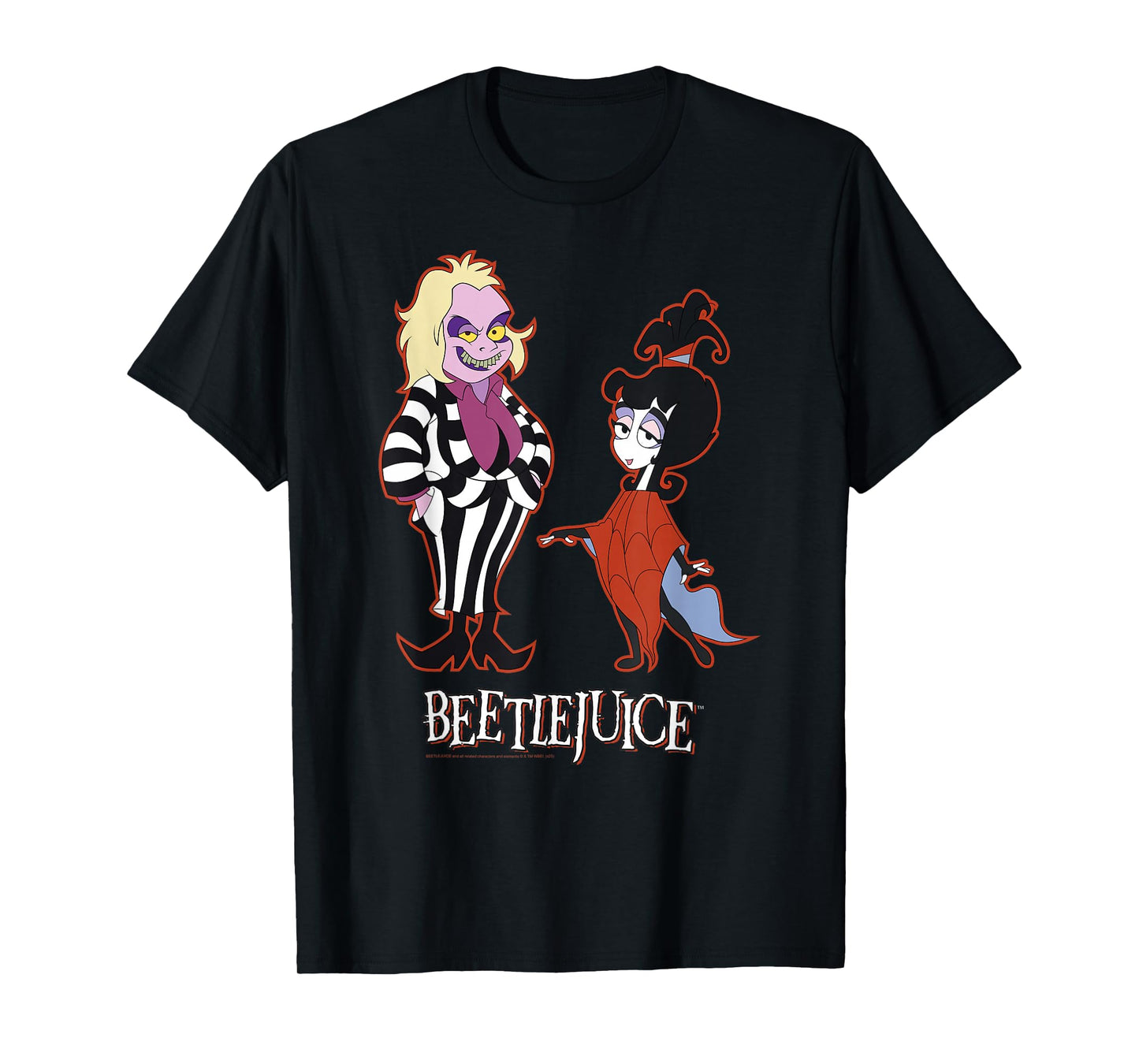 Beetlejuice Red Outline Beetlejuice and Lydia Cartoon T-Shirt