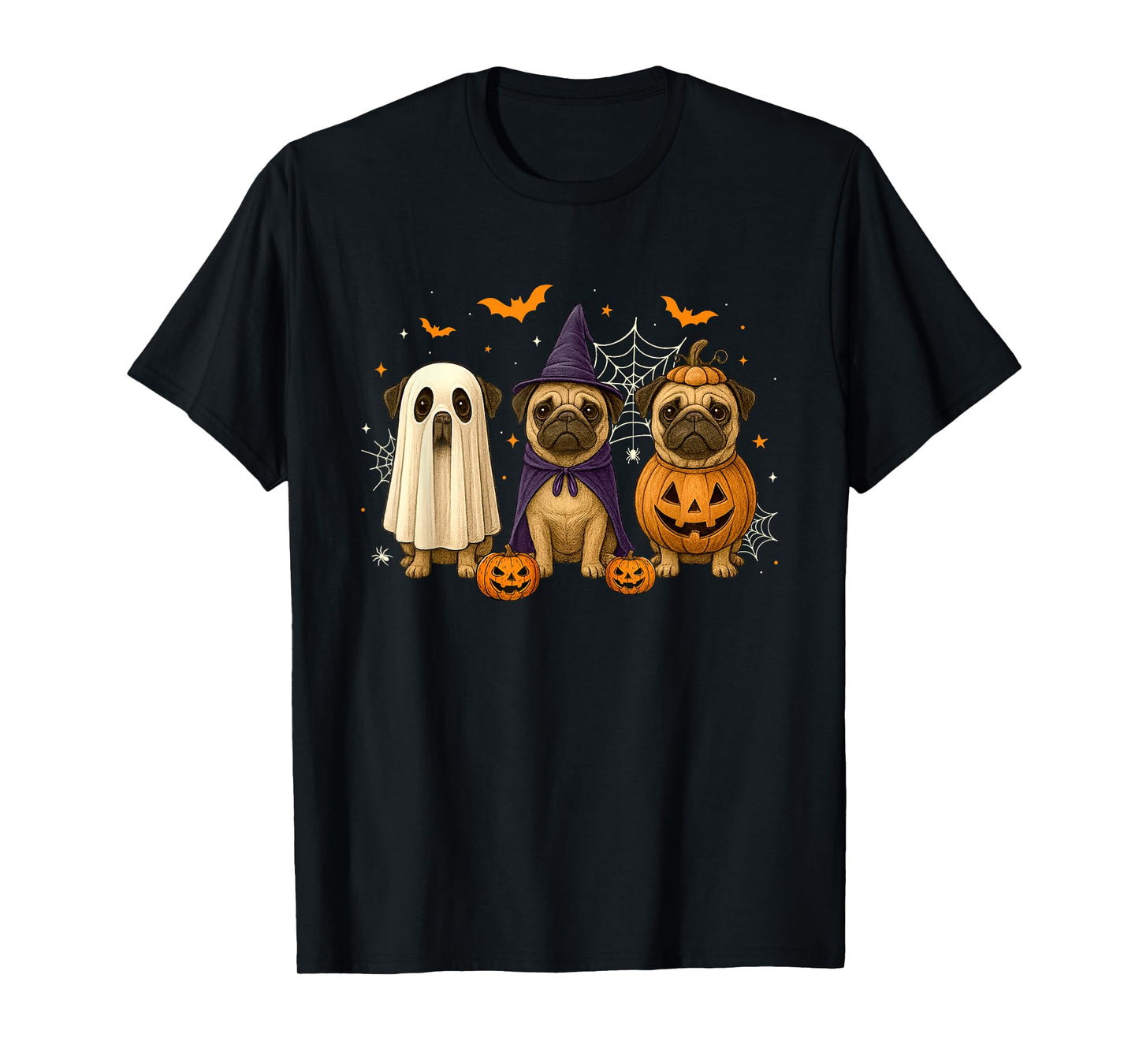 Funny Pug Ghost Witch Pumpkin Halloween Costume Spooky T-Shirt