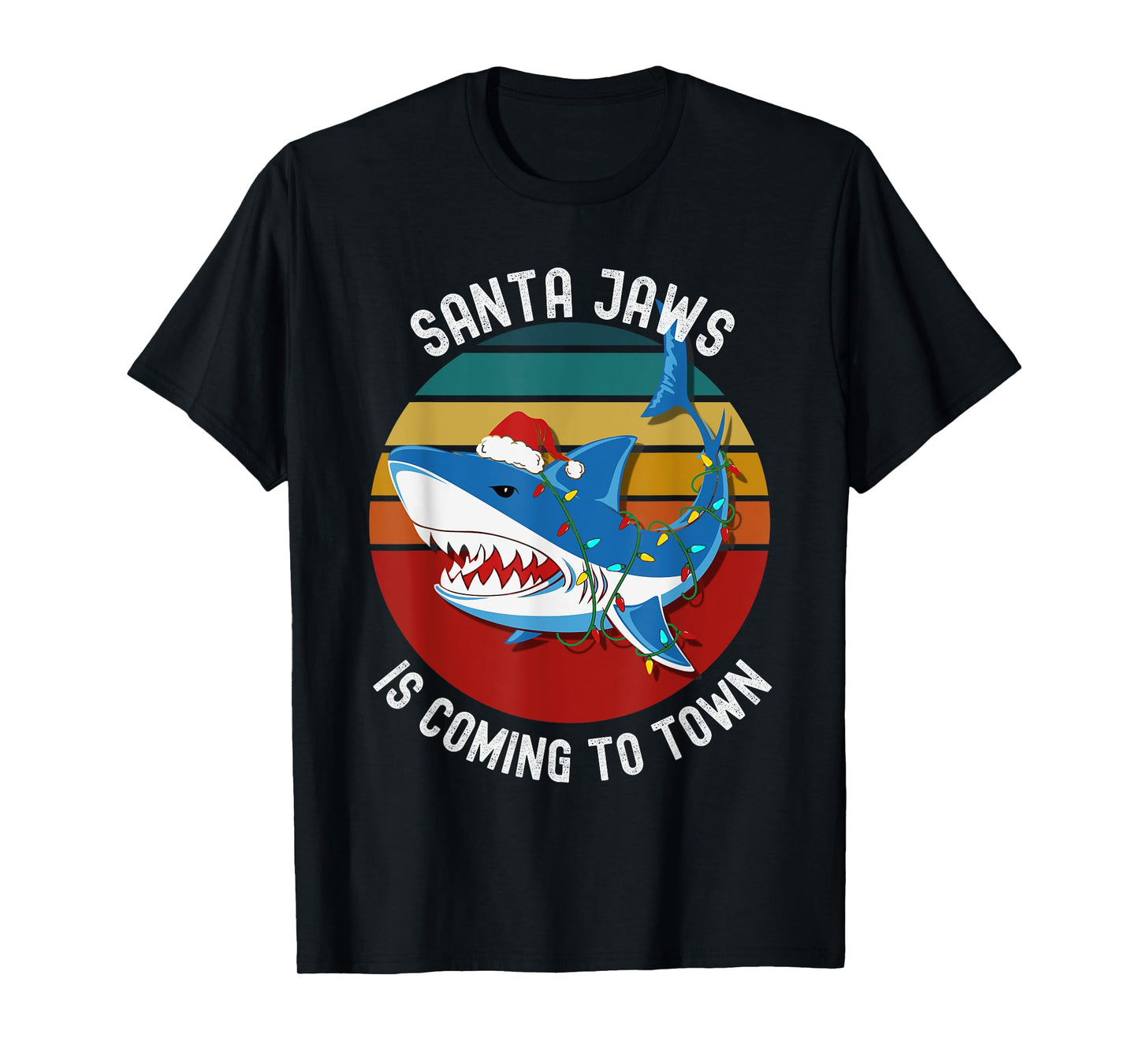 Santa Jaws Christmas Shark Lights Funny Men Womens & Kids T-Shirt