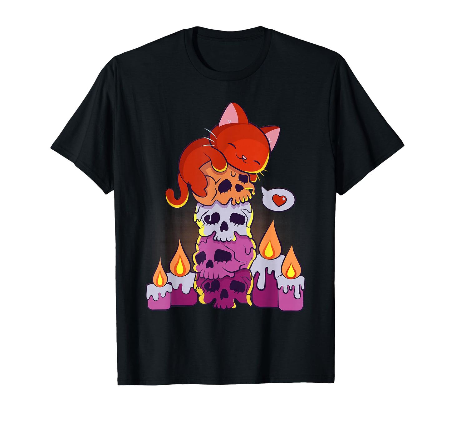 Subtle Lesbian Pride Aesthetic Kawaii Cat on Skulls Anime T-Shirt
