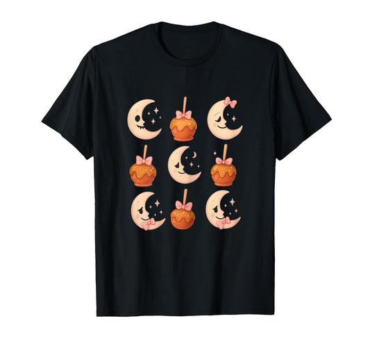 Coquette Bow Apple Candy Moon Halloween Fall Thanksgiving T-Shirt