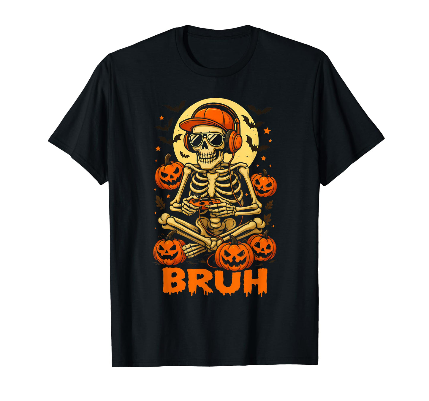 Bruh Halloween Boys Kids Gamer Men Video Gaming Skeleton T-Shirt