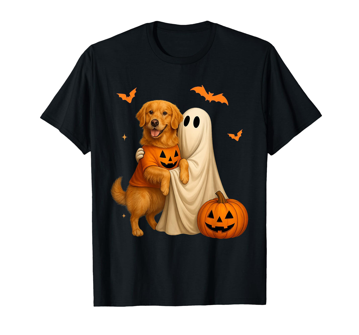 Ghost Holding Golden Dog Halloween - Funny Golden Retriever T-Shirt