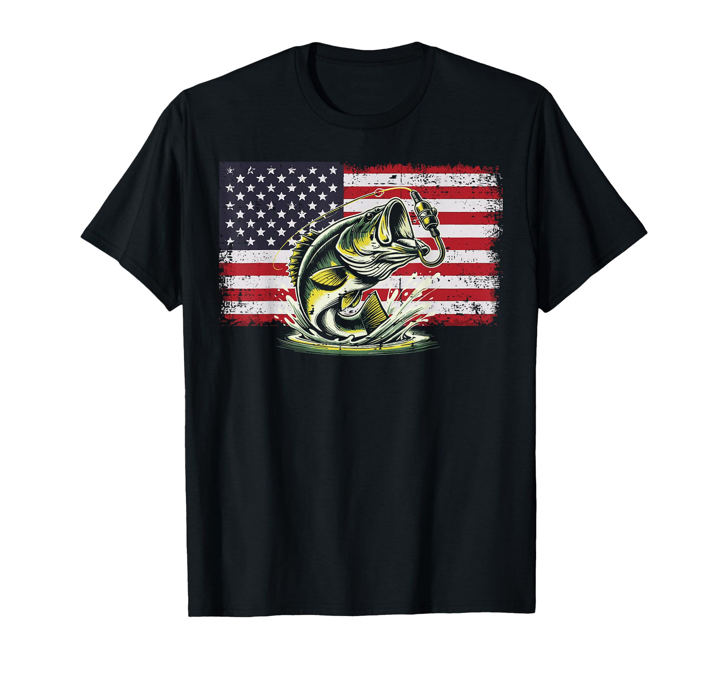 Bass Fishing USA Flag Fisherman Angler Patriot Men Women Kid T-Shirt
