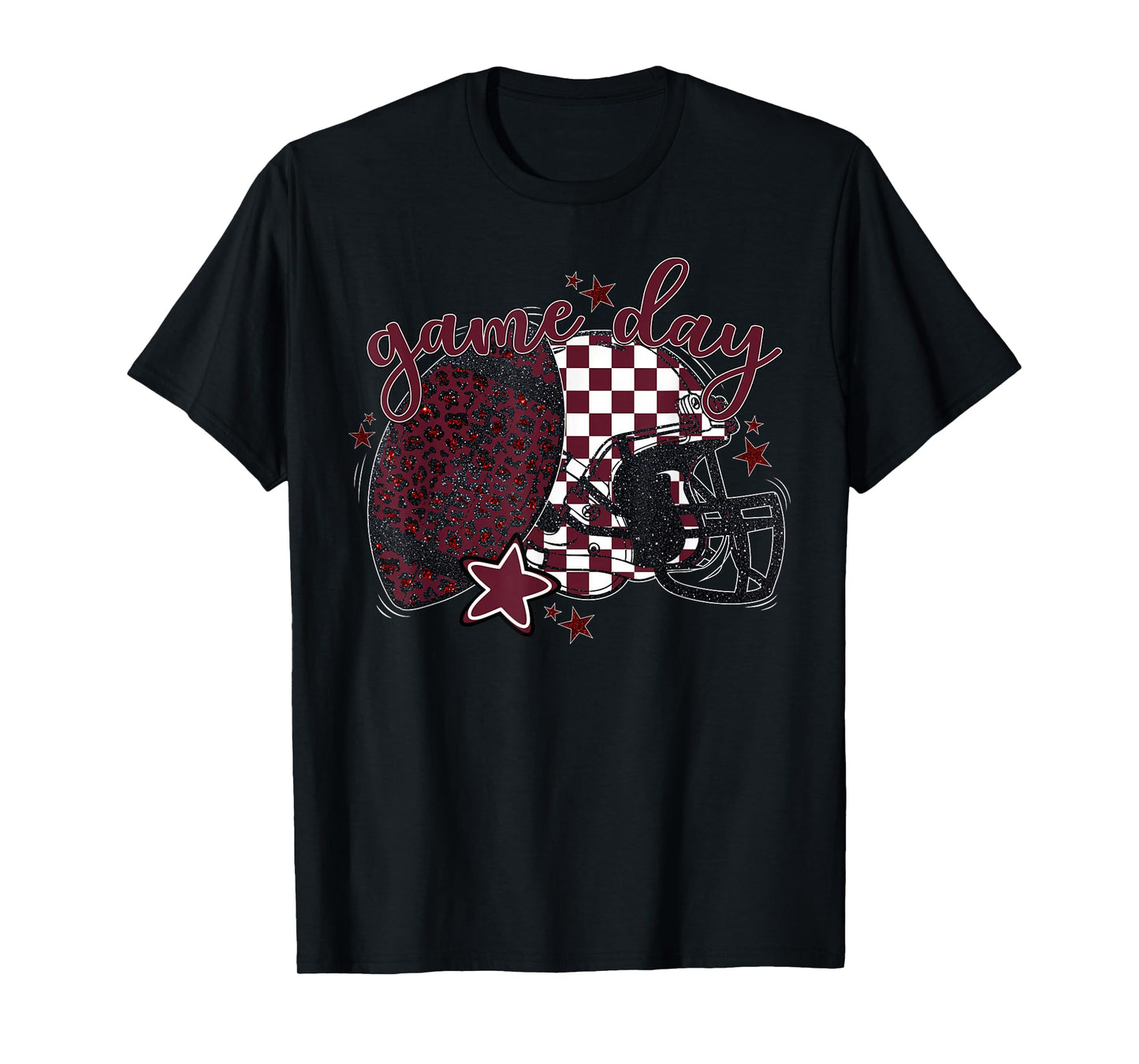 Maroon Leopard Game Day Football Touchdown Season Men Boys T-Shirt