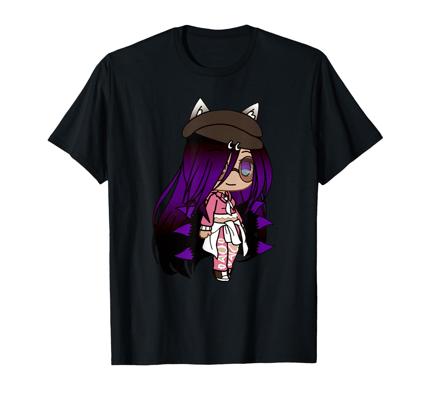 Cute Chibi Style Kawaii Anime Girl with Fox Ears and Tails T-Shirt