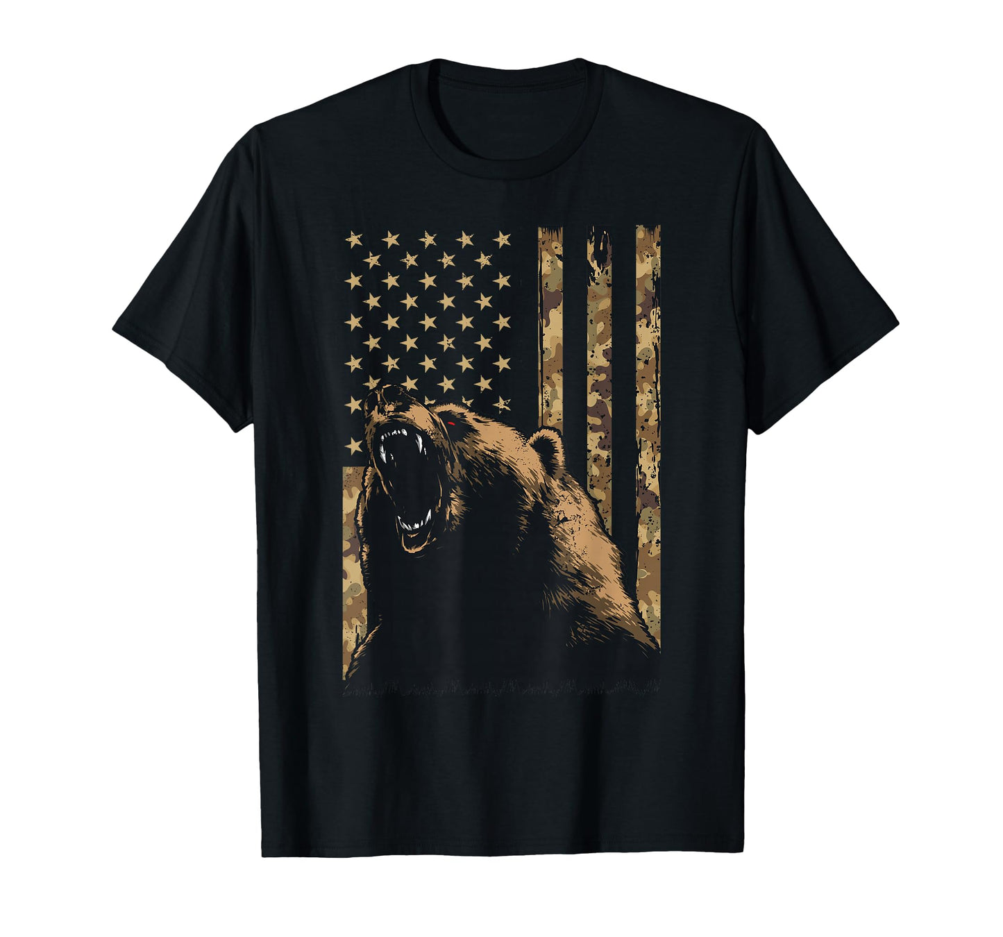 Desert Camo Grizzly Bear Grunge American Flag Tactical USA T-Shirt