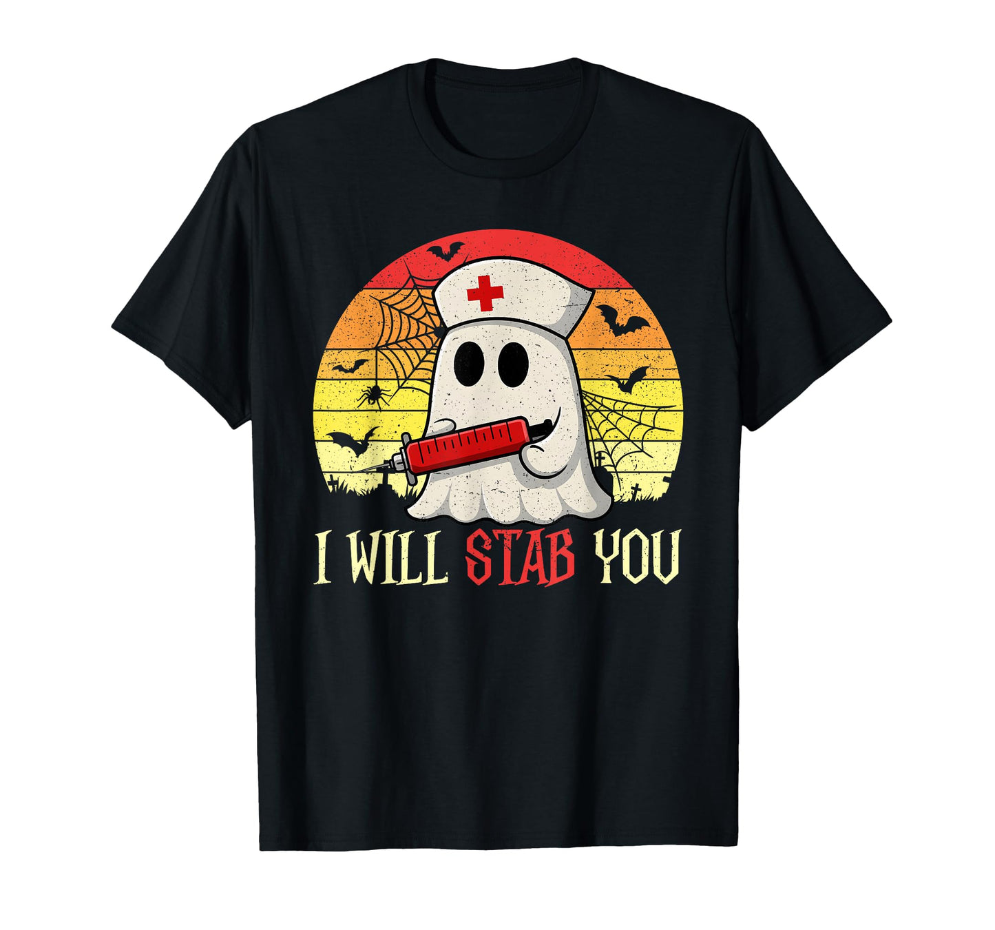 Funny Halloween Nurses I Will Stab You Ghost Nurse Vintage T-Shirt