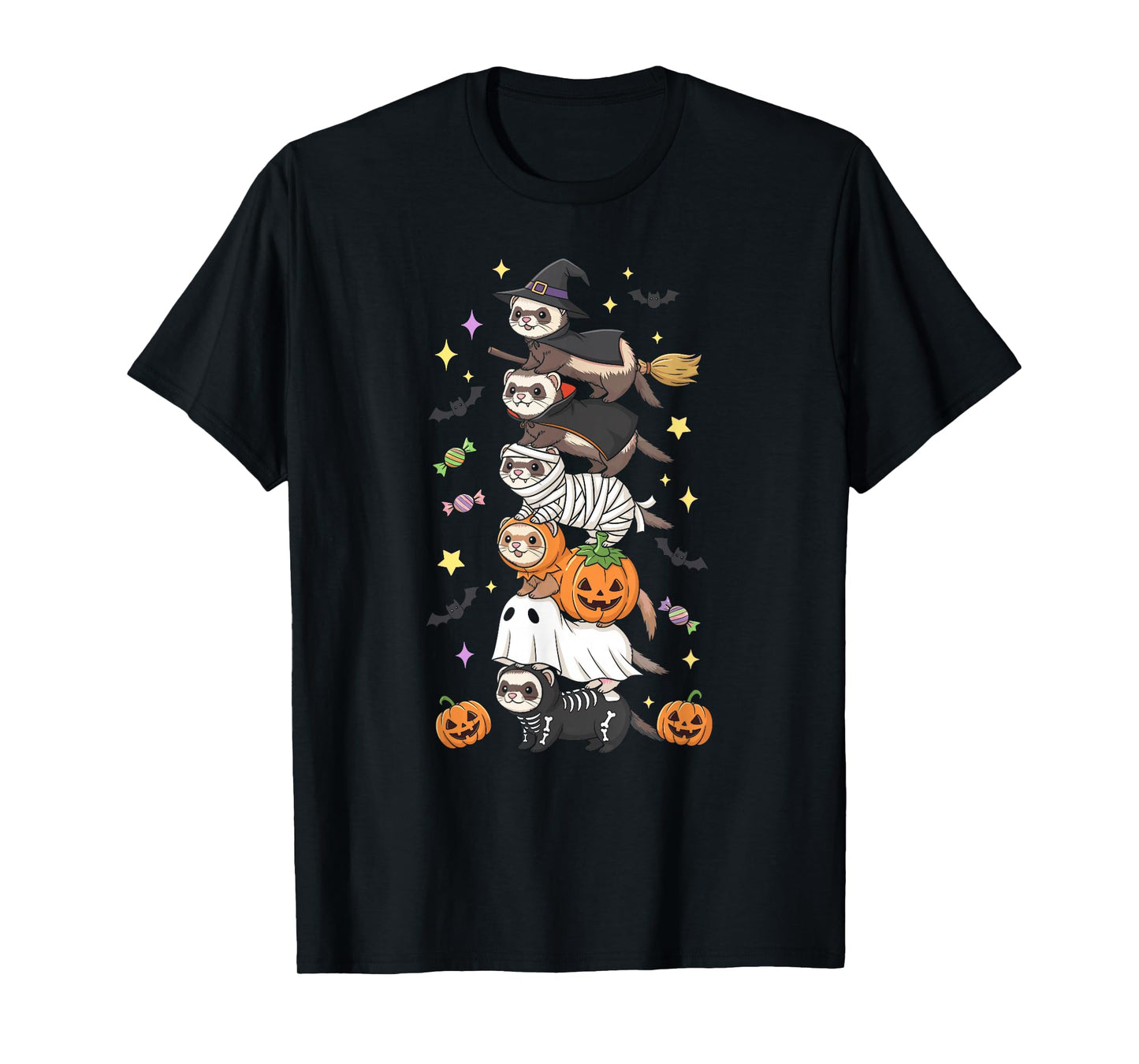 Funny Ferret Witch Vampire Ghost Halloween Kids Mens Womens T-Shirt