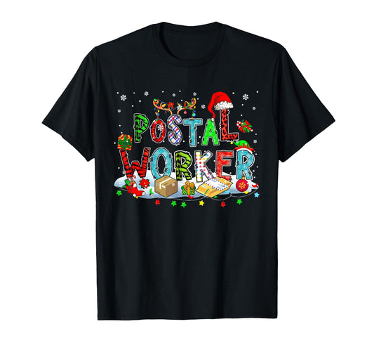 Postal Worker Xmas Leopard Plaid Santa Reindeer Elf Lover T-Shirt