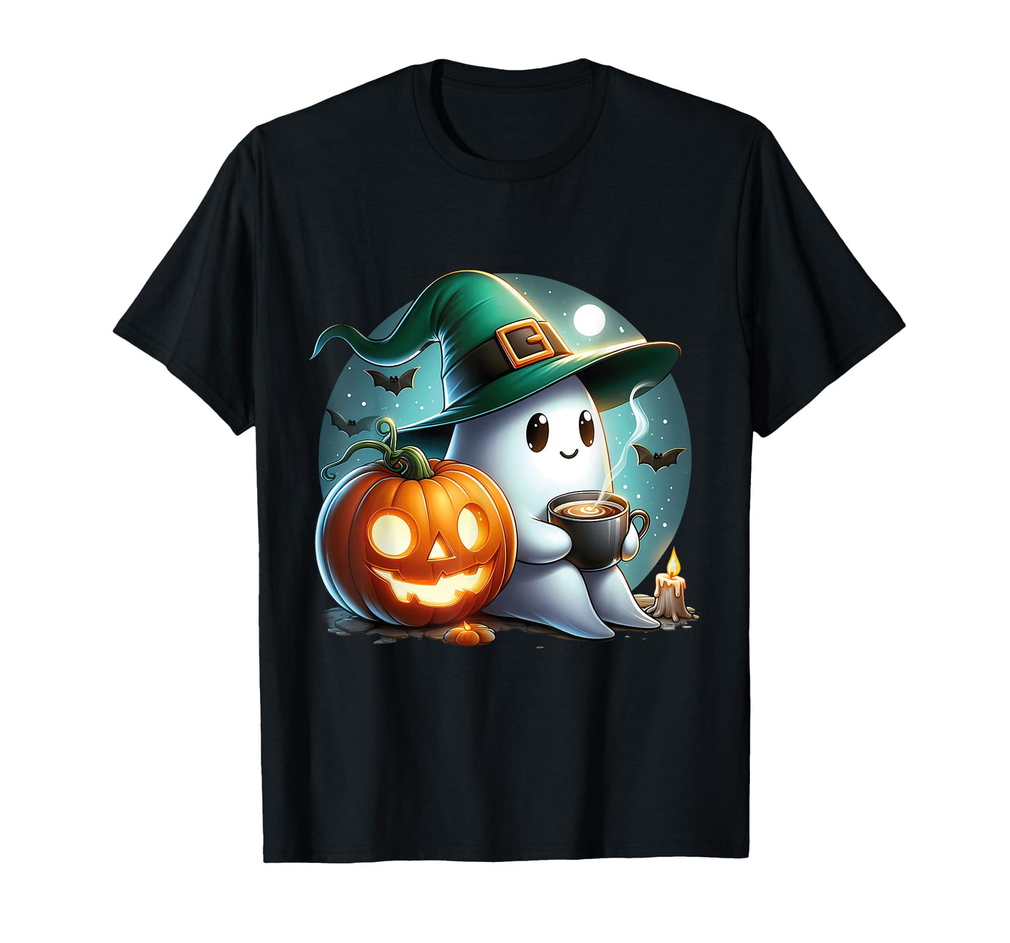 Cute Halloween Ghost Coffee Pumpkin T-Shirt