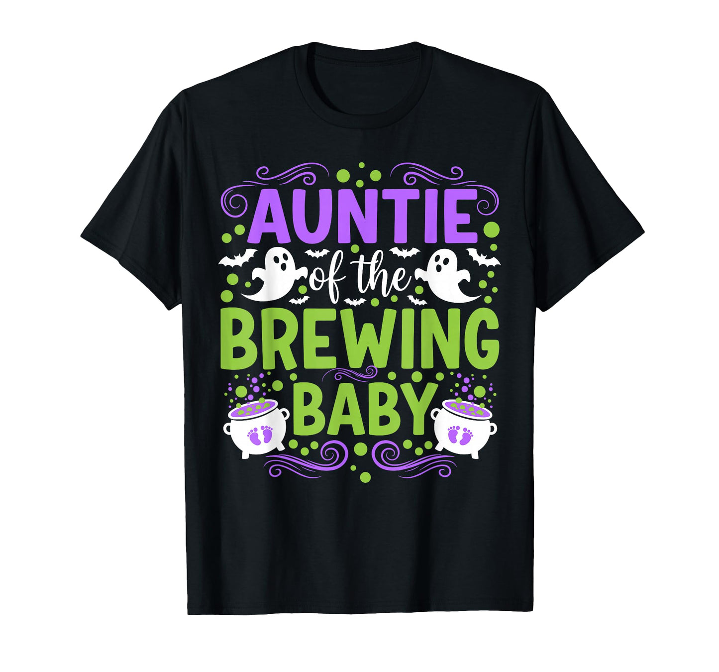 Auntie of Brewing Baby Halloween Baby Shower Witch Ghost T-Shirt