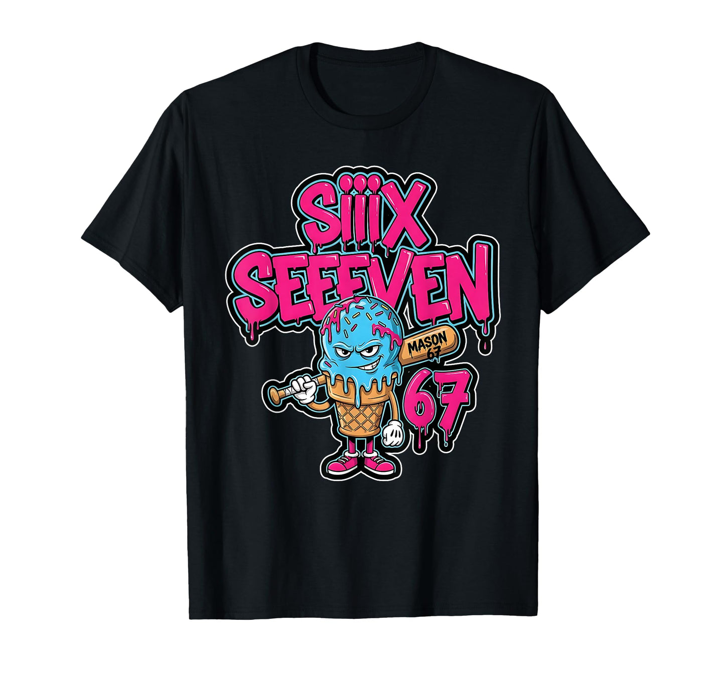 Six Seven 67 Baseball Player Ice Cream Drip Meme Lifestyle T-Shirt