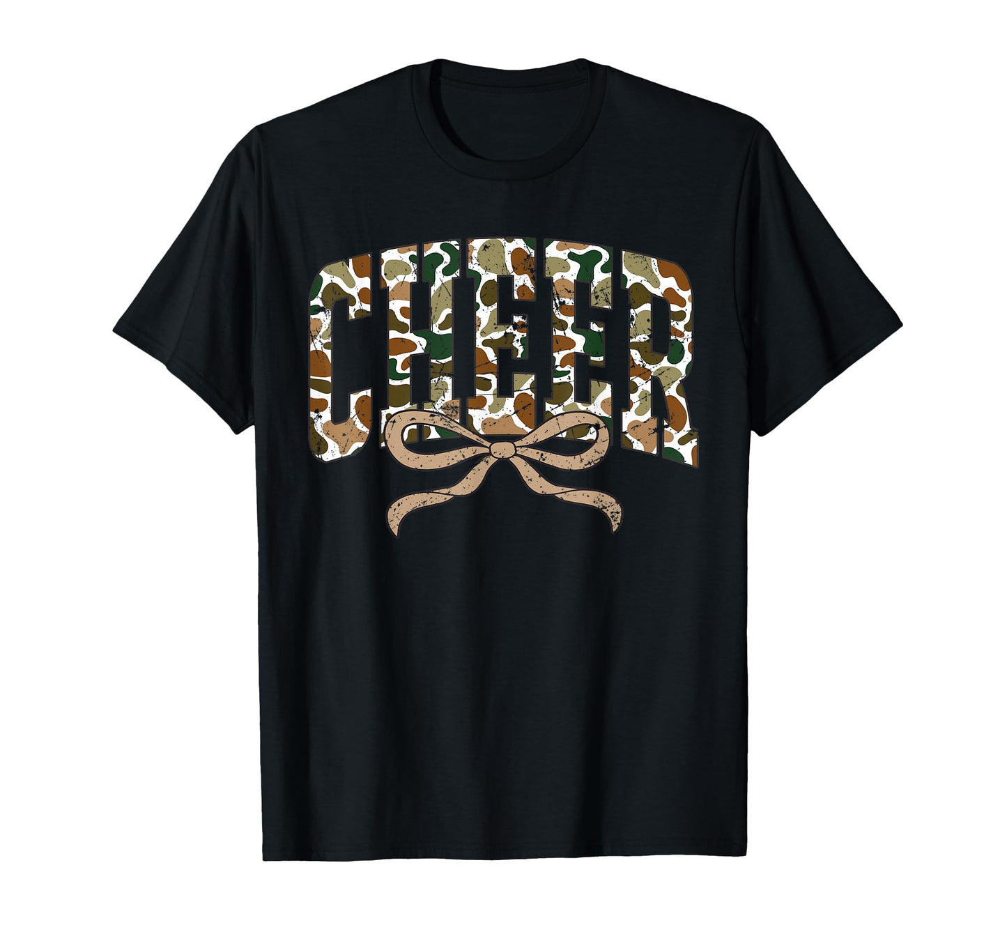 Retro Camo Cheer Coquette Bow Camouflage Sport Cheerleader T-Shirt
