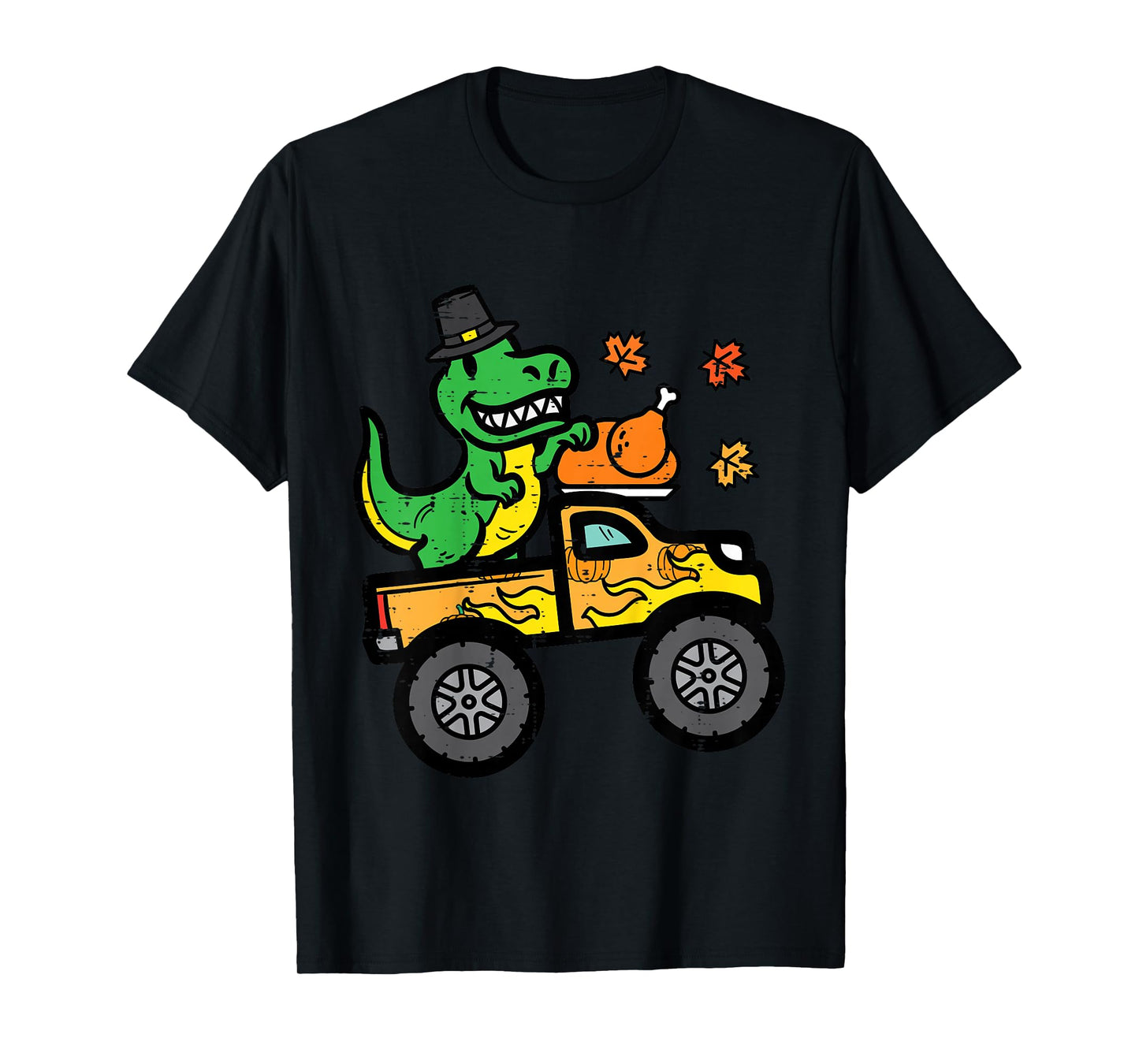 Kids Thanksgiving Dino Monster Truck Fall Trex Toddler Boys Kids T-Shirt