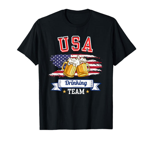 USA Drinking Team Funny Beer American Flag Garage Party T-Shirt