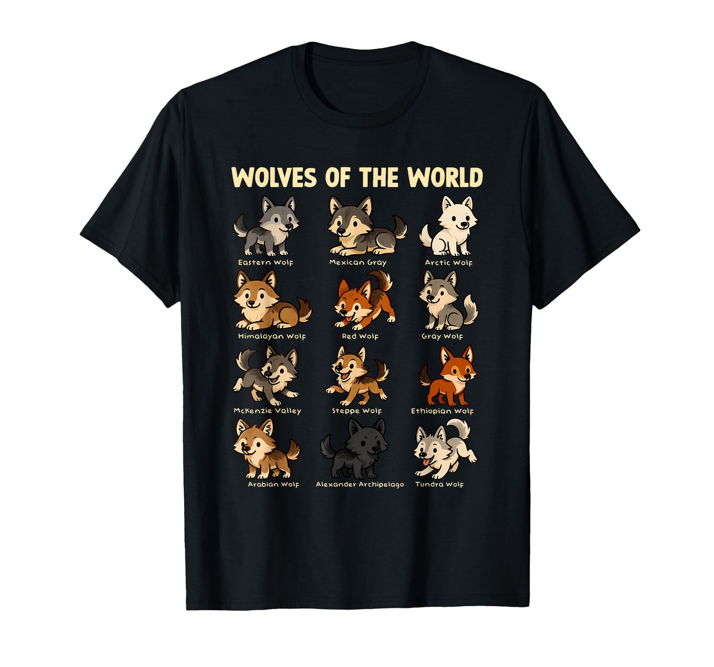 Wolves Animals of The World Cute Wolf Educational Collection T-Shirt