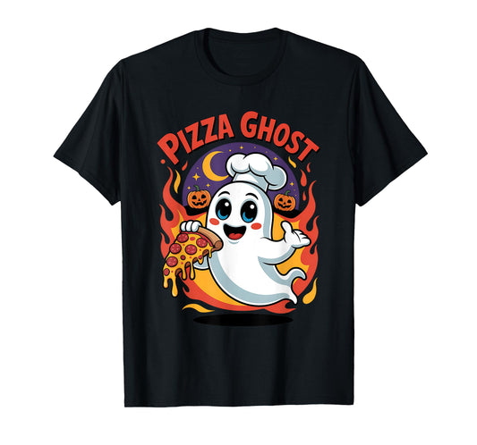 Funny Ghost Eating Pizza Cute Halloween Costume T-Shirt