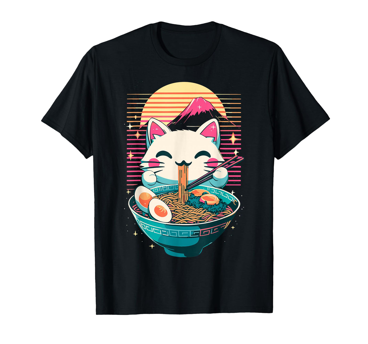 Anime Cat Eating Ramen Japanese Ramen Cat Japan T-Shirt